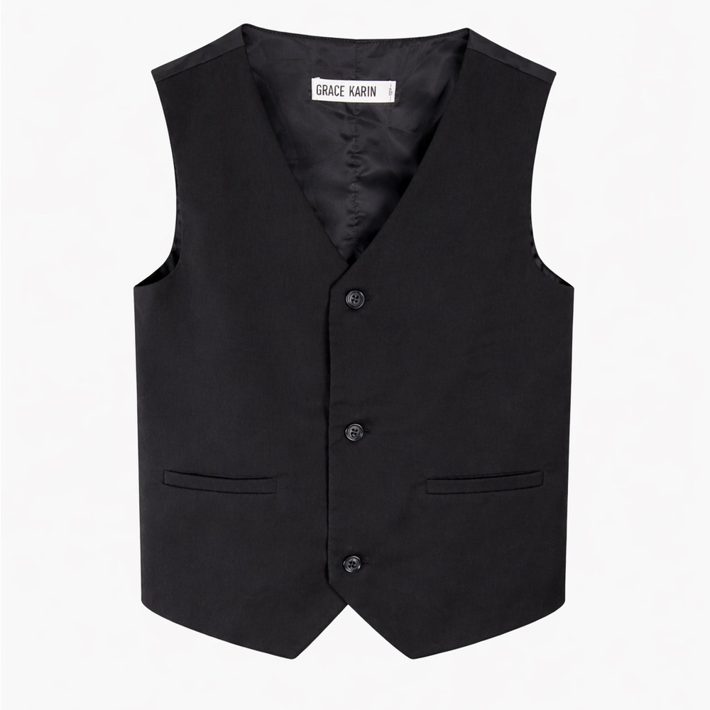 Grace Karin Boys | Formal Vest | Youth 10 | Black Dress Vest | EUC